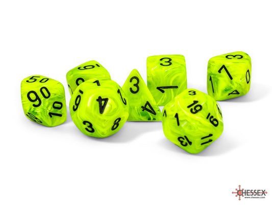 Mega-hedral 7-Die Set Vortex Bright Green / Black Chessex Dice (CHX22430)