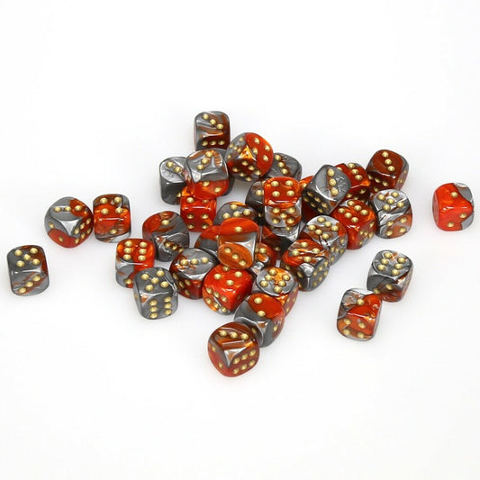 Gemini 36 * D6 Orange-Steel / Gold 12mm Chessex Dice (CHX26861)