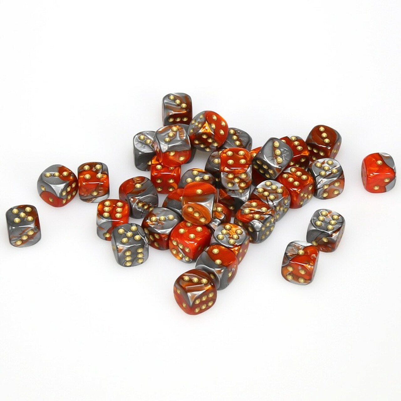 Gemini 36 * D6 Orange-Steel / Gold 12mm Chessex Dice (CHX26861)