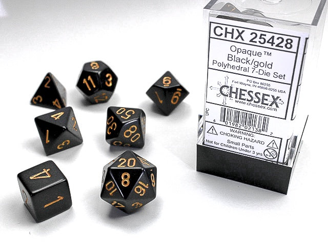 Opaque 7-Die Set Black / Gold Chessex Dice (CHX25428)