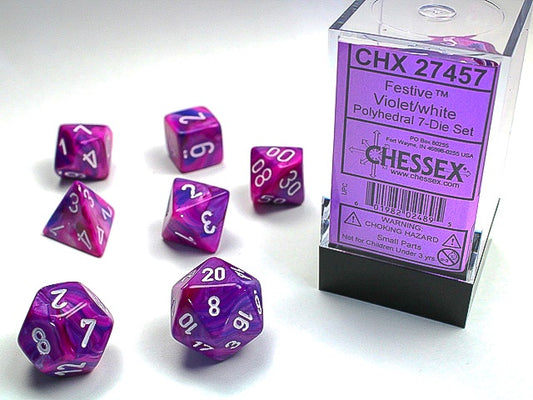 Festive 7-Die Set Violet / White Chessex Dice (CHX27457)