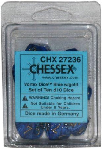 Vortex 10 * D10 Blue / Gold Chessex Dice (CHX27236)