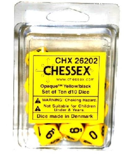 Opaque 10 * D10 Yellow / Black Chessex Dice (CHX26202)