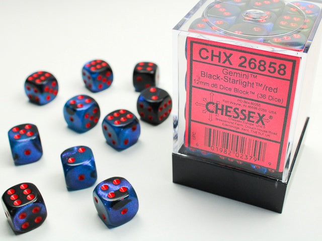 Gemini 36 * D6 Black-Starlight / Red 12mm Chessex Dice (CHX26858)