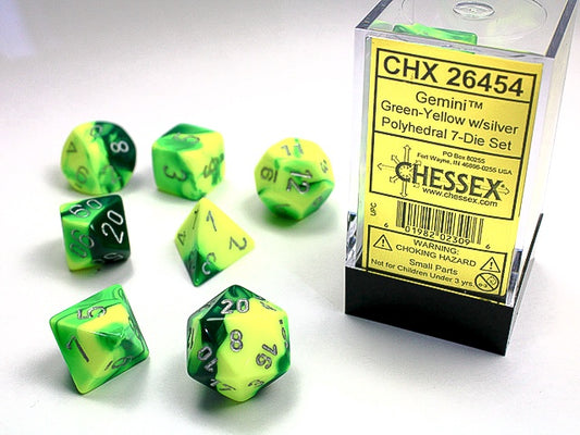 Gemini 7-Die Set Green-Yellow / Silver Chessex Dice (CHX26454)