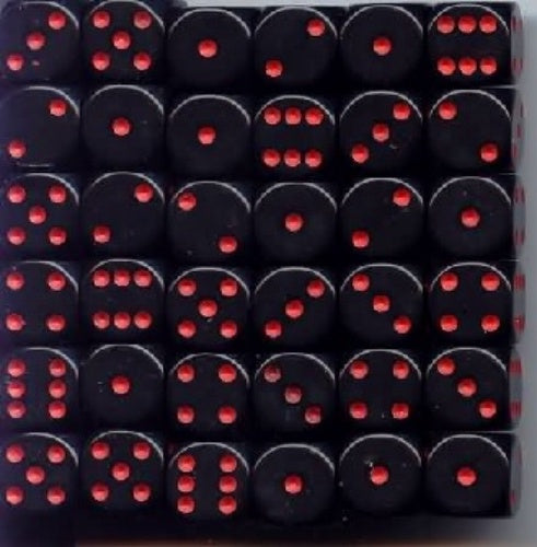 Opaque 36 * D6 Black / Red 12mm Chessex Dice (CHX25818)