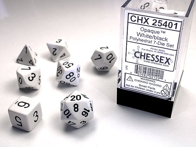 Opaque 7-Die Set White / Black Chessex Dice (CHX25401)