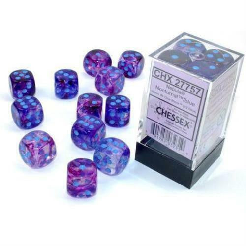 Nebula 12 * D6 Nocturnal / Blue Luminary 16mm Chessex Dice (CHX27757)