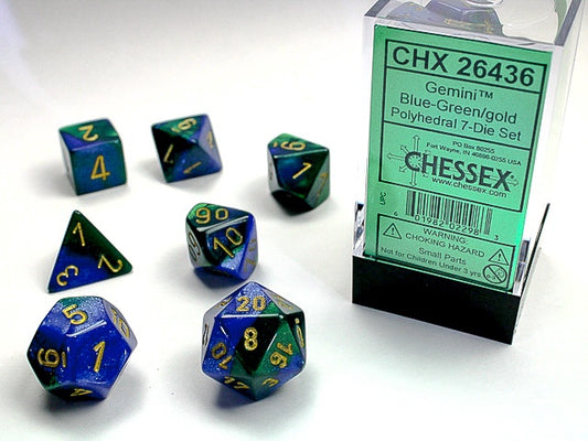 Gemini 7-Die Set Blue-Green / Gold Chessex Dice (CHX26436)