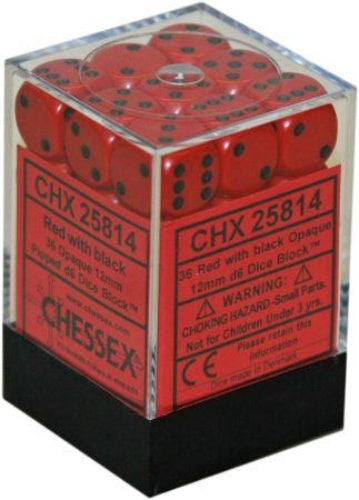Opaque 36 * D6 Red / Black 12mm Chessex Dice (CHX25814)