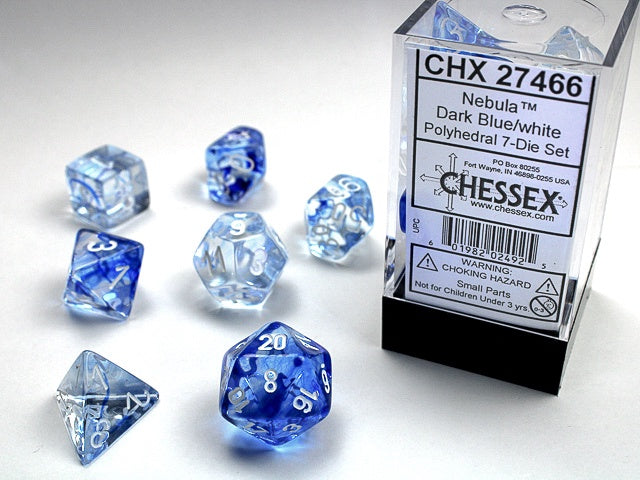 Nebula 7-Die Set Dark Blue / White Chessex Dice (CHX27466)