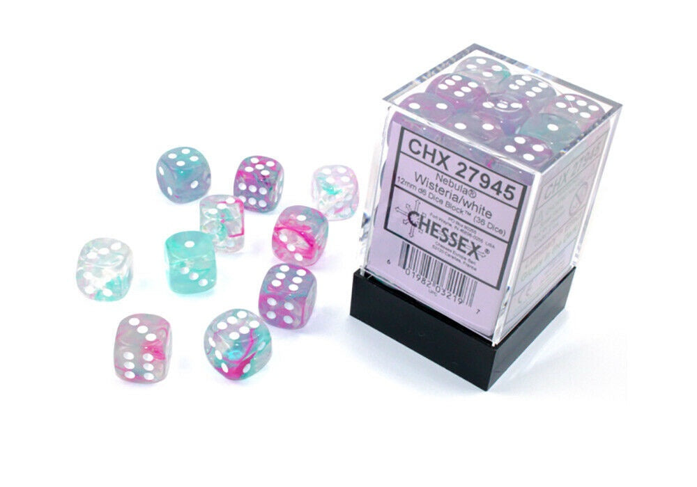 Nebula 36 * D6 Wisteria / White Luminary 12mm Chessex Dice (CHX27945)