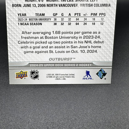 2024-25 UD Series 2 Macklin Celebrini Young Guns Outburst 451 RC #1