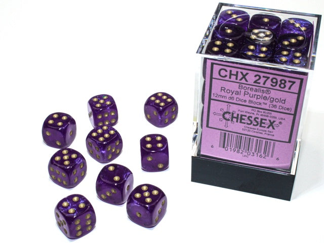 Borealis 36 * D6 Royal Purple / Gold 12mm Luminary Chessex Dice (CHX27987)
