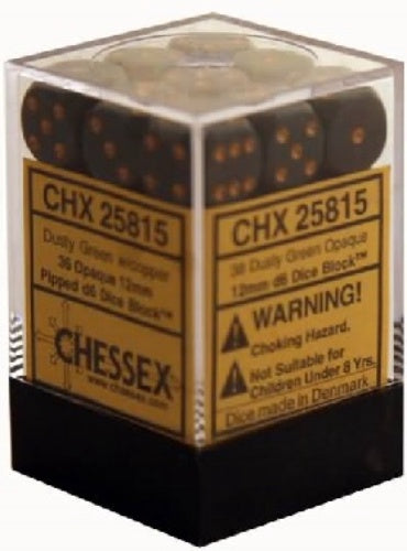 Opaque 36 * D6 Dusty Green / Copper 12mm Chessex Dice (CHX25815)
