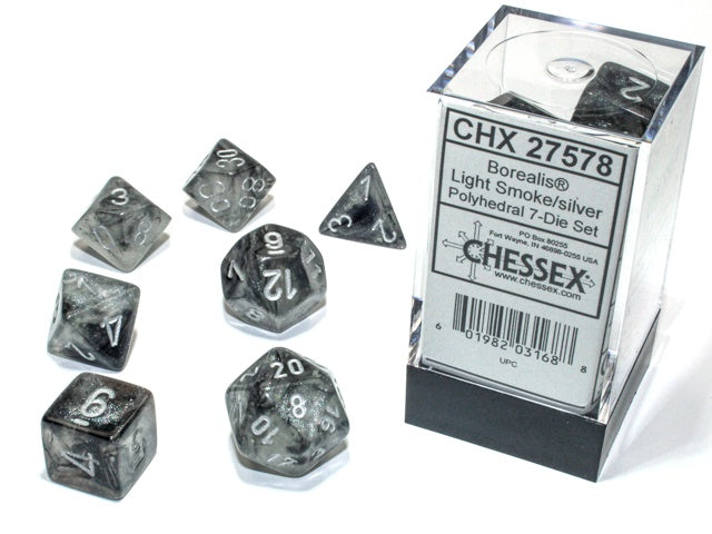 Borealis 7-Die Set Light Smoke / Silver Luminary Chessex Dice (CHX27578)