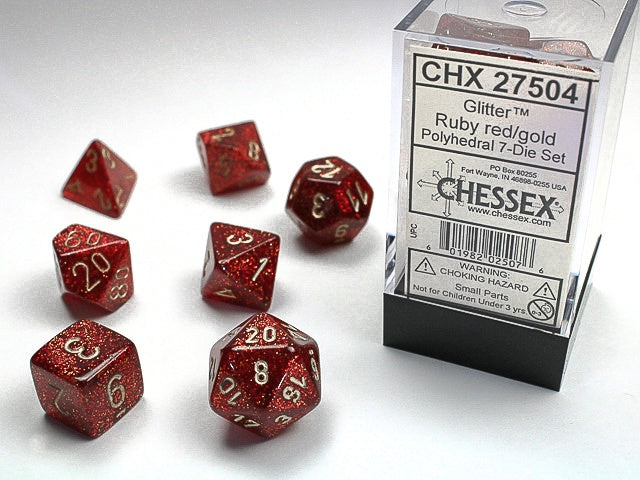 Glitter 7-Die Set Ruby / Gold Chessex Dice (CHX27504)