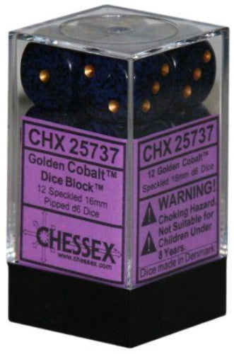 Speckled 12 * D6 Golden Cobalt 16mm Chessex Dice (CHX25737)