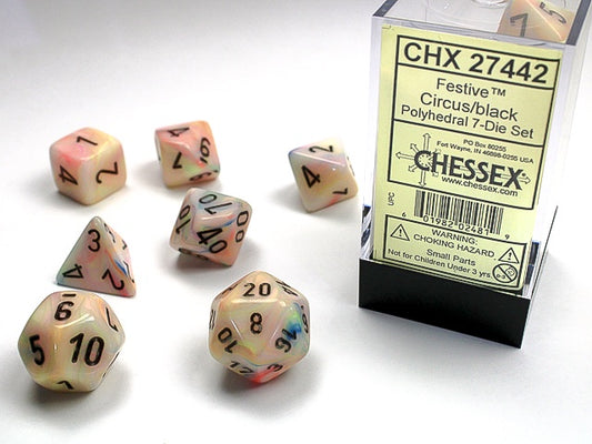 Festive 7-Die Set Circus / Black Chessex Dice (CHX27442)