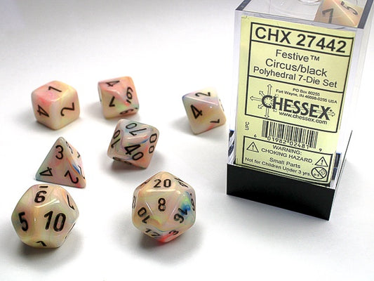 Festive 7-Die Set Circus / Black Chessex Dice (CHX27442)