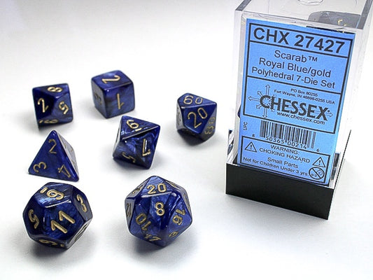Scarab 7-Die Set Royal Blue / Gold Chessex Dice (CHX27427)