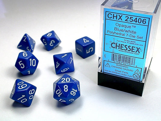 Opaque 7-Die Set Blue / White Chessex Dice (CHX25406)