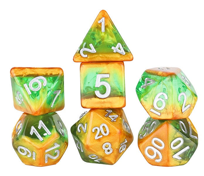 Sirius Dice Diagonal Slick Rainforest 7-die Set