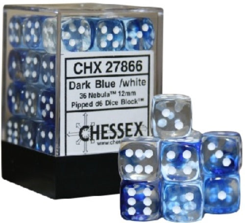 Nebula 36 * D6 Dark Blue / White 12mm Chessex Dice (CHX27866)
