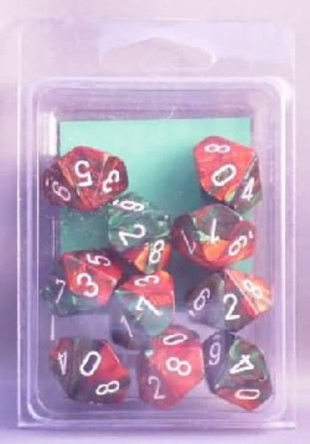 Gemini 10 * D10 Green-Red / White Chessex Dice (CHX26231*)