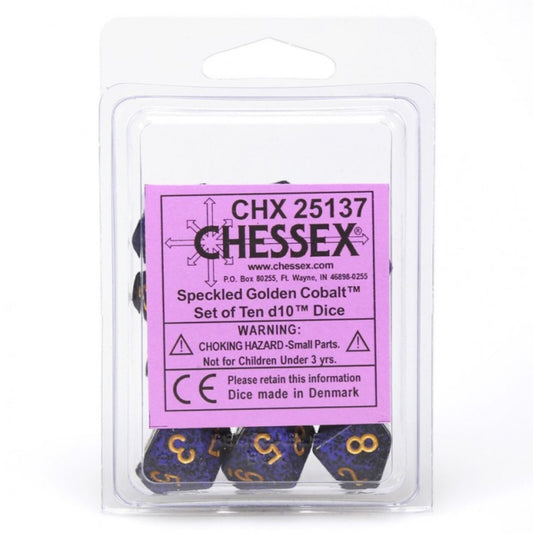 Speckled 10 * D10 Golden Cobalt Chessex Dice (CHX25137)