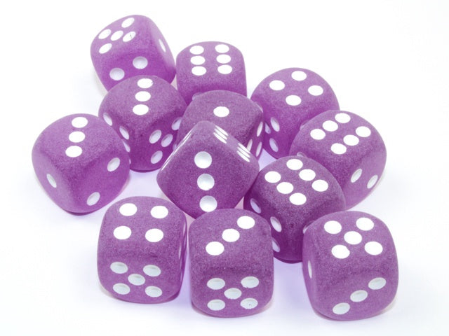 Frosted 12 * D6 Purple / White 16mm Chessex Dice (CHXLE433)