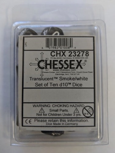Translucent 10-Die Set D10 Smoke W / White Chessex Dice (CHX23278)