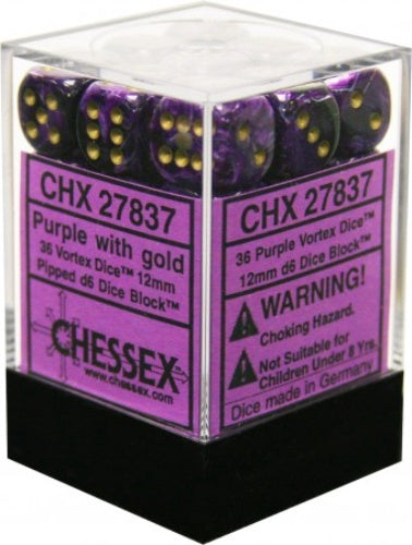 Vortex 36 * D6 Purple / Gold 12mm Chessex Dice (CHX27837)