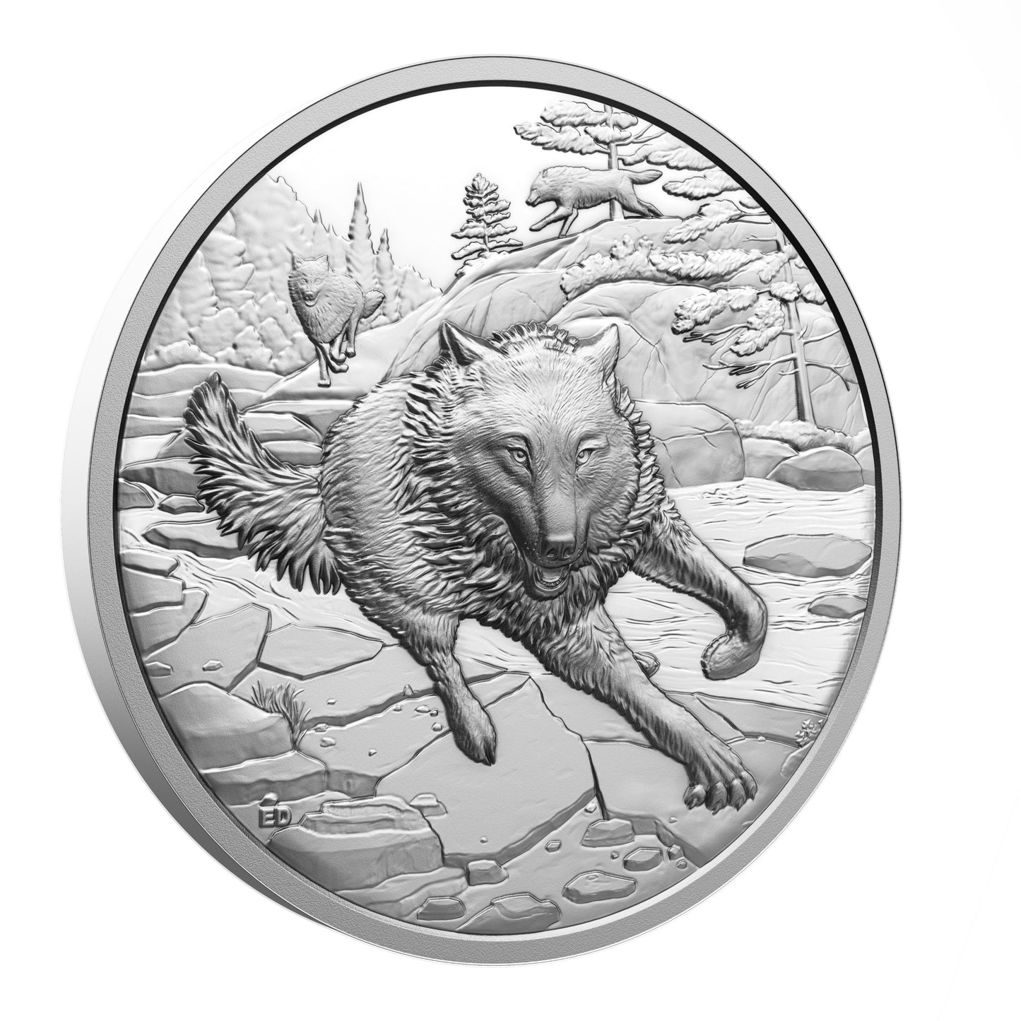 Great Hunters: Grey Wolf – 1 oz. $20 1 oz Fine Silver Ultra High Relief Coin (250386)