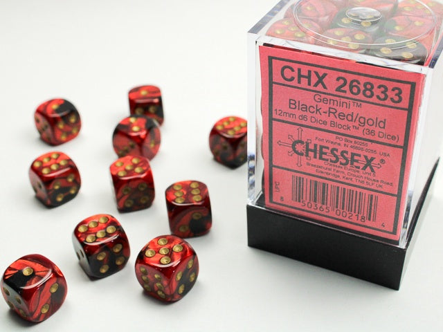 Gemini 36 * D6 Black-Red / Gold 12mm Chessex Dice (CHX26833)