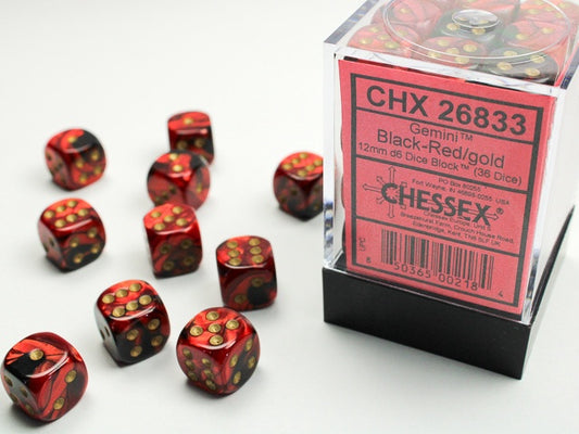 Gemini 36 * D6 Black-Red / Gold 12mm Chessex Dice (CHX26833)