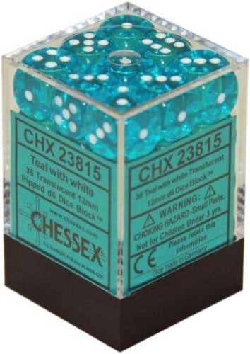 Translucent 36 * D6 Teal / White 12mm Chessex Dice (CHX23815)