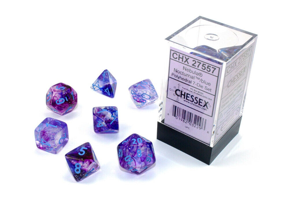 Nebula 7-Die Set Nocturnal / Blue Luminary (2021) Chessex Dice (CHX27557)