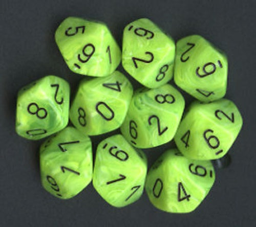 Vortex 10 * D10 Bright Green / Black Chessex Dice (CHX27230)