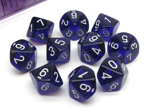 Translucent 10 * D10 Purple / White - New Version Chessex Dice (CHX23277)