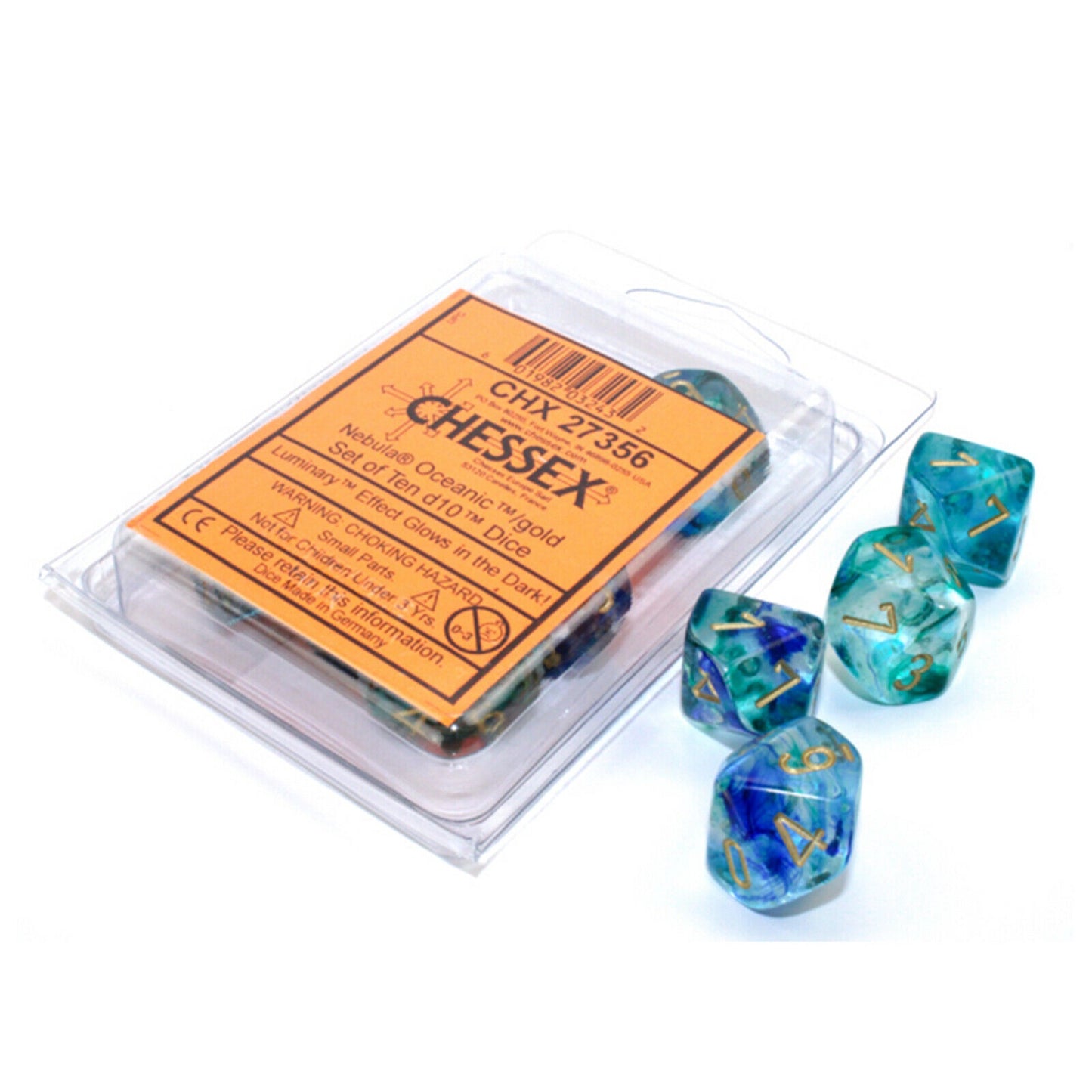 Nebula 10 * D10 Oceanic / Gold Luminary Chessex Dice (CHX27356)
