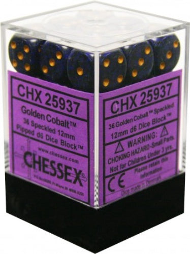 Speckled 36 * D6 Golden Cobalt 12mm Chessex Dice (CHX25937)