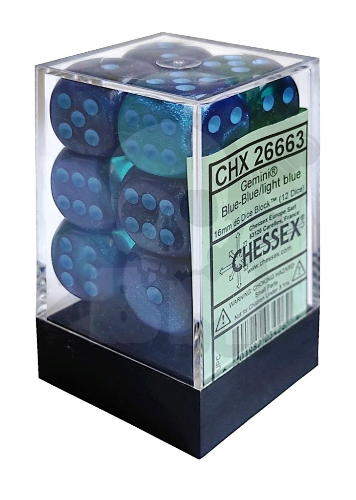 Gemini 12 * D6 Blue-Blue / Light Blue 16mm Chessex Dice (CHX26663)