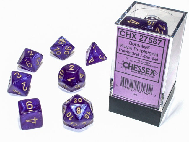 Borealis 7-Die Set Royal Purple / Gold Luminary Chessex Dice (CHX27587)