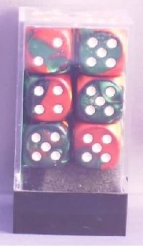 Gemini 12 * D6 Green-Red / White 16mm Chessex Dice (CHX26631*)