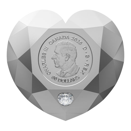 $50 Fine Silver Diamond Shaped Coin – Heart Diamond