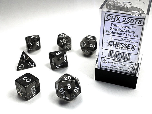 Translucent 7-Die Set Smoke W / White Chessex Dice (CHX23078)