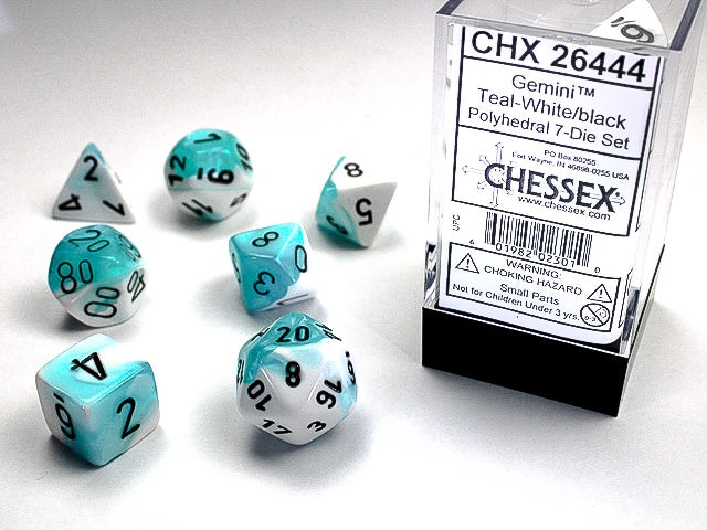 Gemini 7-Die Set Teal-White / Black Chessex Dice (CHX26444)