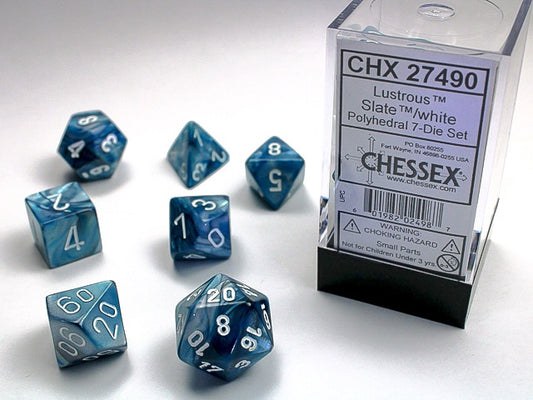 Lustrous 7-Die Set Slate / White Chessex Dice (CHX27490)