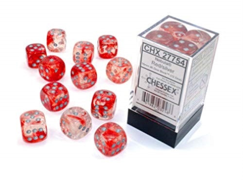 Nebula 12 * D6 Red / Silver Luminary 16mm Chessex Dice (CHX27754)